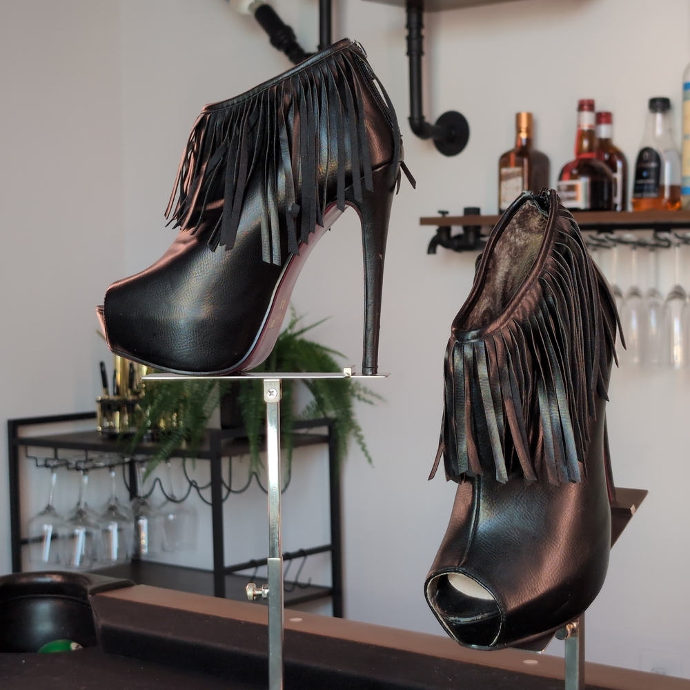 Elegant Black Fringed Peep-Toe Heels